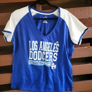Los Angeles Dodgers Women's T-shirt XL Majestic Brand Blue and White